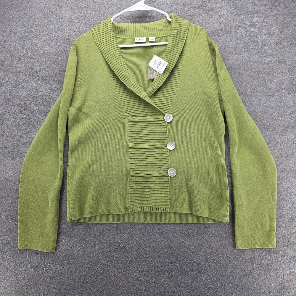Cato Cardigan Womens XL Green Collared Open Button Tight-Knit Long Sleeve Raglan